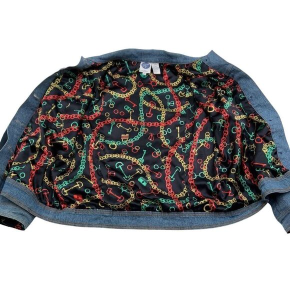 DG2 by Diane Gilman Light Blue Silky Chain Print Lining Denim‎ Jacket Size Small - Picture 3 of 9